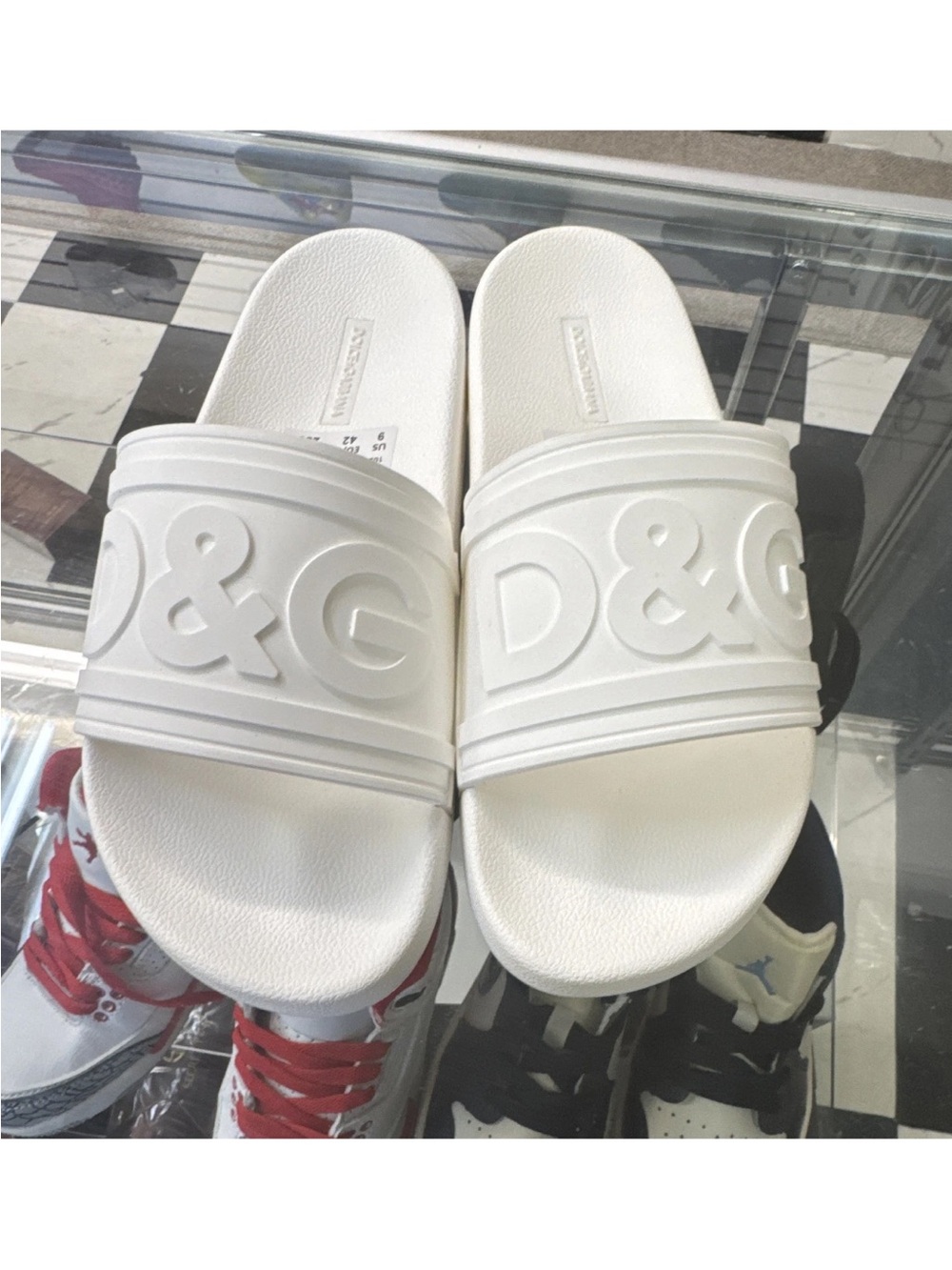 D&G Kids White Embossed Logo Slide Sandals